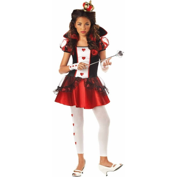 LADIES QUEEN OF HEARTS FANCY DRESS COSTUME FAIRYTALE STORYBOOK DRESS CROWN PARTY 